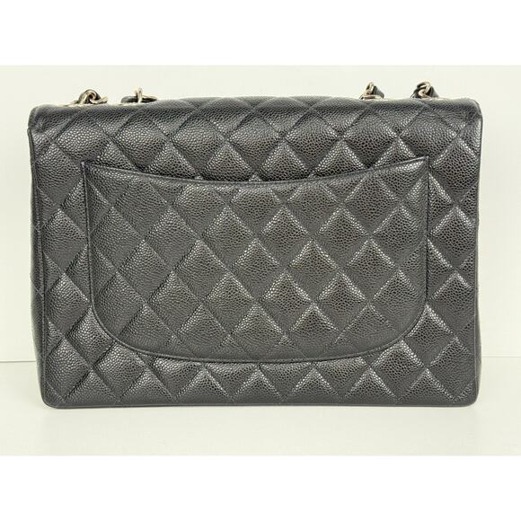 Chanel Jumbo Classic Flap Bag Black Caviar Leather Silver Hardware B-5 - Picture 5 of 16
